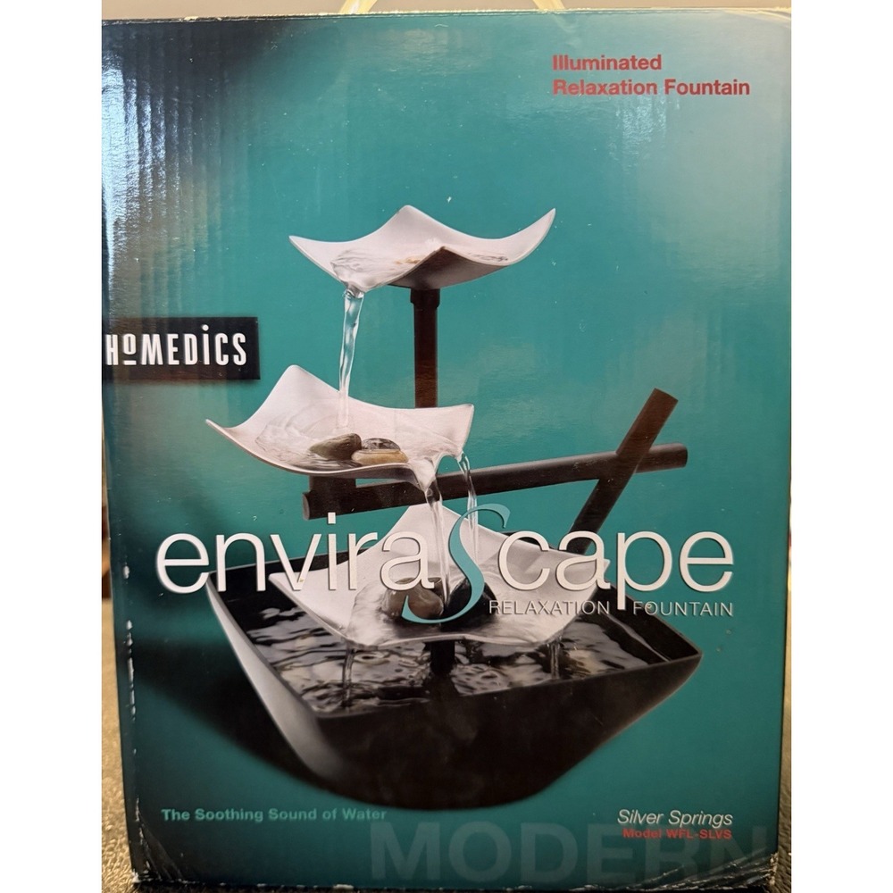 NIB HoMedics Silver Springs Envira Scape Illuminated Zen Relaxation Fountain 747
